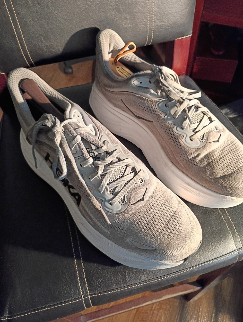Hoka Light Gray and White Cushioned Running Shoes